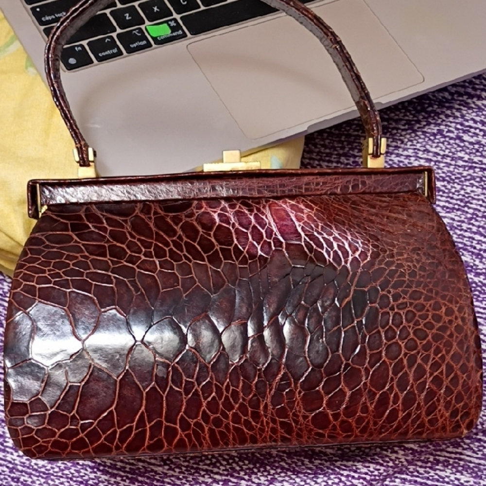 Early 70's Luxurious Burgundy Alligator Clutch
